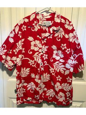 Alohawears Men's Hawaiian Luau Shirt Red  Hibiscus Flowers Size 3x